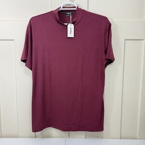 Ouku Men's 3XL Burgundy Short Sleeve Mock Neck Shirt Comfort Stretch Soft